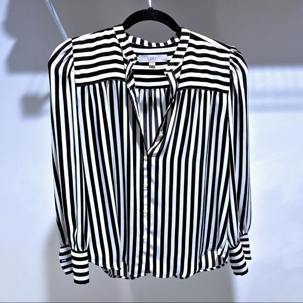LOFT Black and White Striped Top